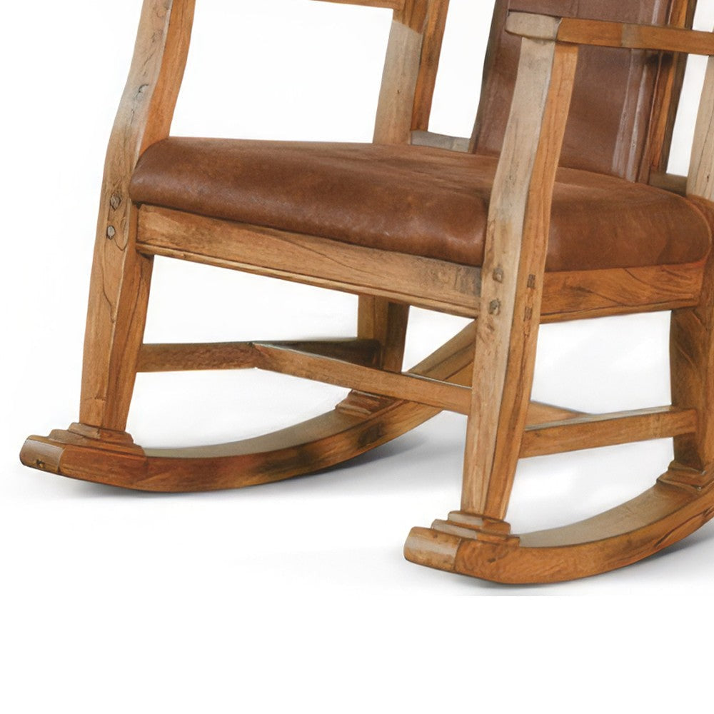 Marv Rocking Chair with Faux Leather Seat and Back Rustic Oak Brown BM324897
