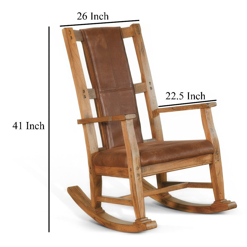 Marv Rocking Chair with Faux Leather Seat and Back Rustic Oak Brown BM324897