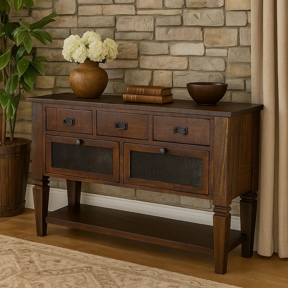 Flint Sideboard Buffet Console, 2 Doors, 3 Drawer, Shelf, Rustic Brown