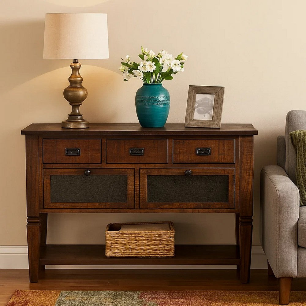 Flint Sideboard Buffet Console, 2 Doors, 3 Drawer, Shelf, Rustic Brown