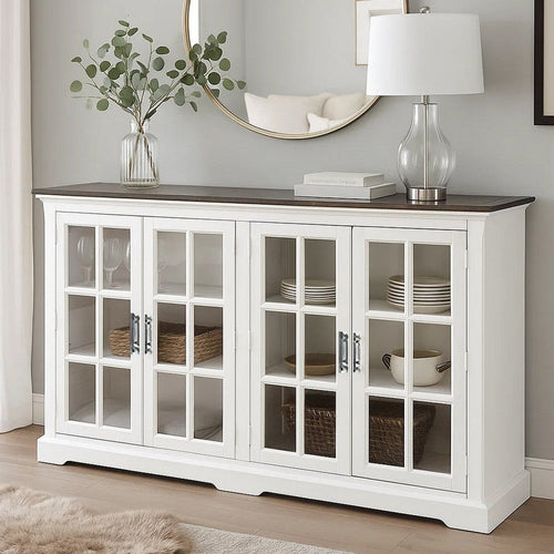 Orso Sideboard Buffet Console, 2 Double Door Cabinet, White, Brown