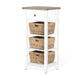 Livy Storage Rack End Table with 3 Natural Brown Rattan Baskets White BM324903