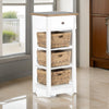 Livy Storage Rack End Table with 3 Natural Brown Rattan Baskets, White