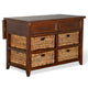 Niza Kitchen Island Table, 27-40" Drop Leaf, 4 Rattan Baskets, Brown
