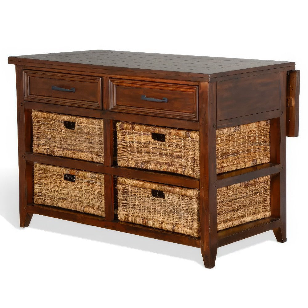 Niza Kitchen Island Table 27-40’’ Drop Leaf 4 Rattan Baskets Brown BM324909