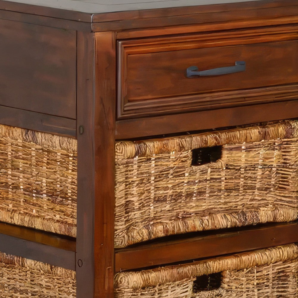 Niza Kitchen Island Table 27-40’’ Drop Leaf 4 Rattan Baskets Brown BM324909