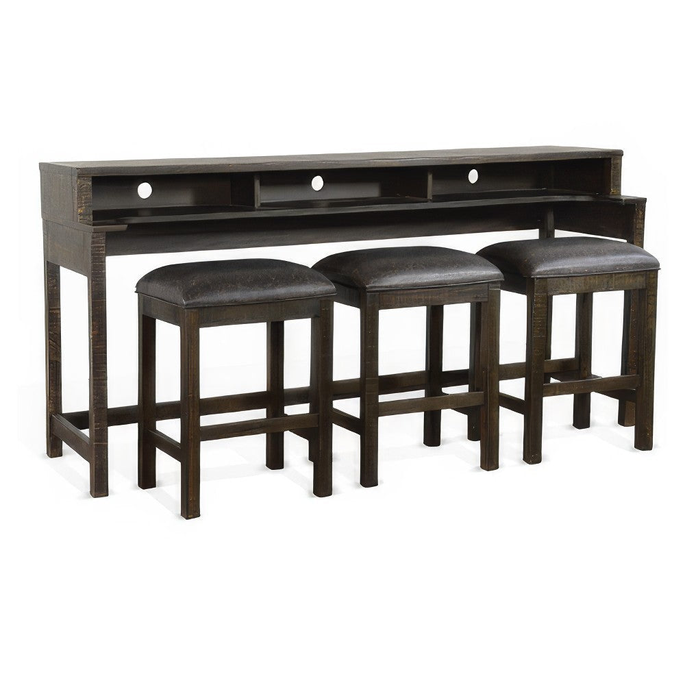 Flint Console Table with 3 Compartments, 74", Dark Brown Mahogany
