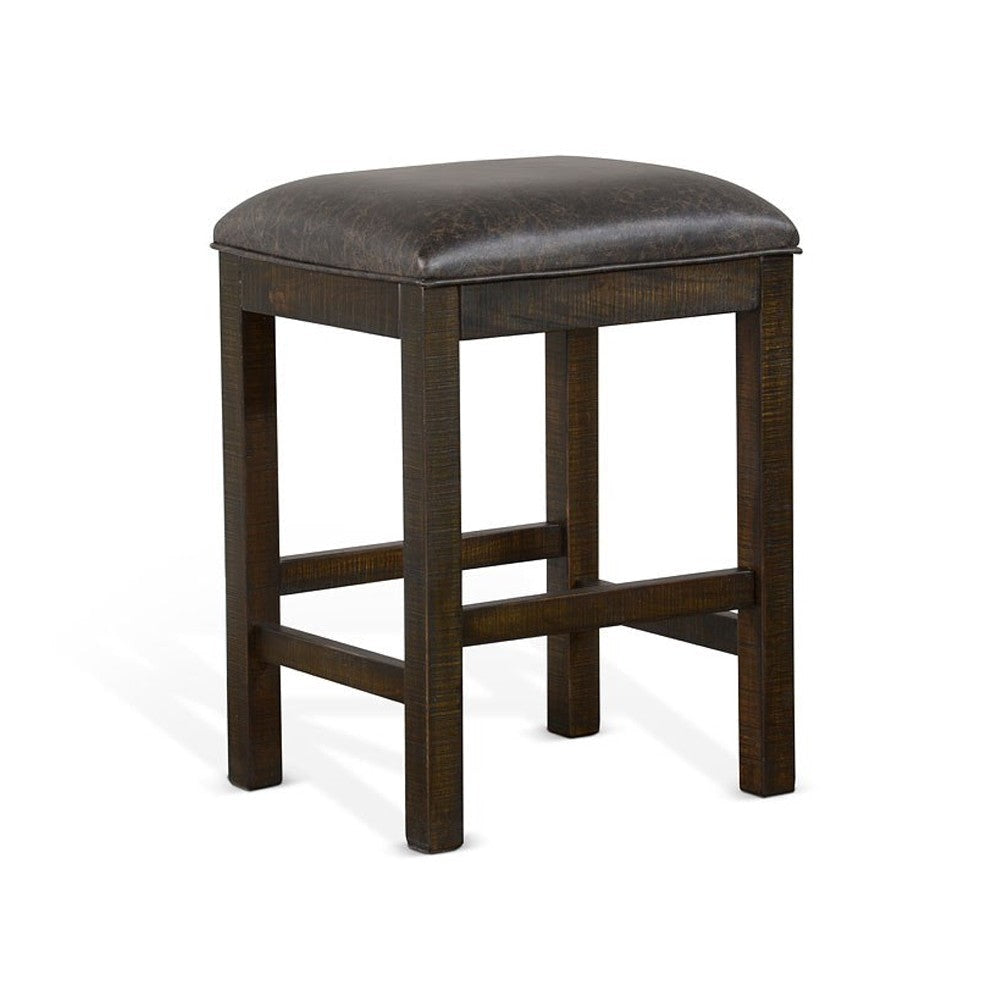 Flint Counter Stool, Faux Leather Seat, 24" High,  Dark Brown Wood