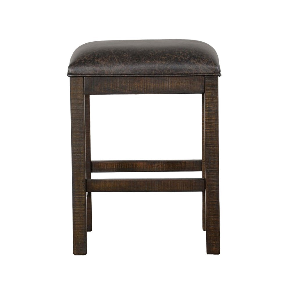 Flint Counter Stool Faux Leather Seat 24’’ High Dark Brown Wood BM324913