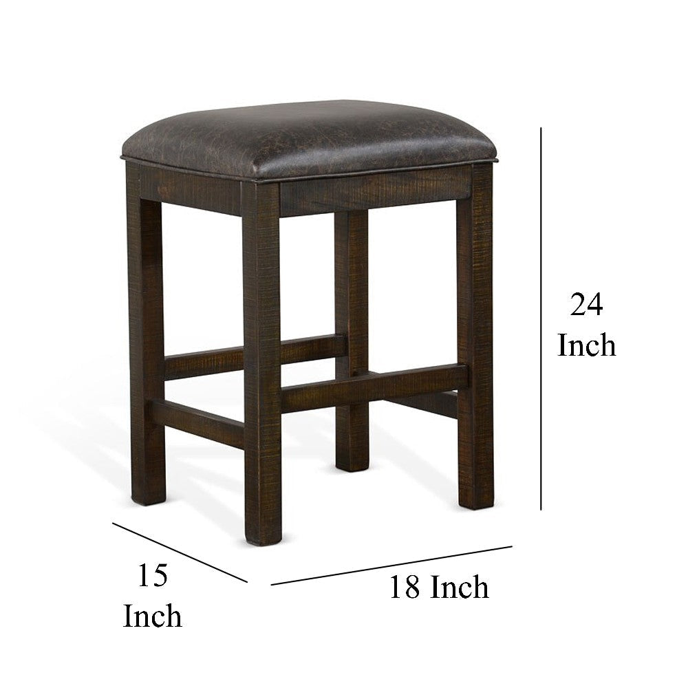 Flint Counter Stool Faux Leather Seat 24’’ High Dark Brown Wood BM324913