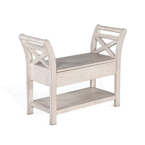 Sime 36" Accent Bench, X-Panel and Storage, Ivory White Mahogany