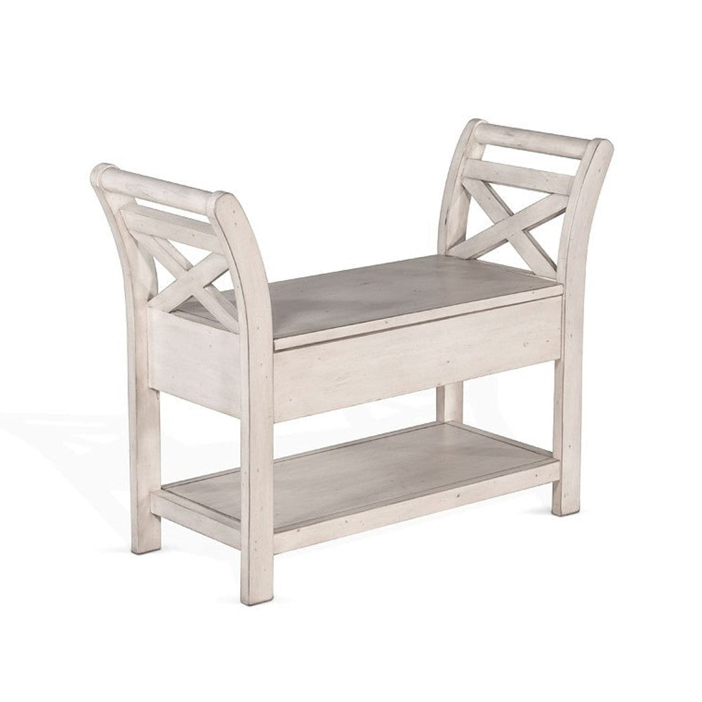 Sime 36" Accent Bench, X-Panel and Storage, Ivory White Mahogany
