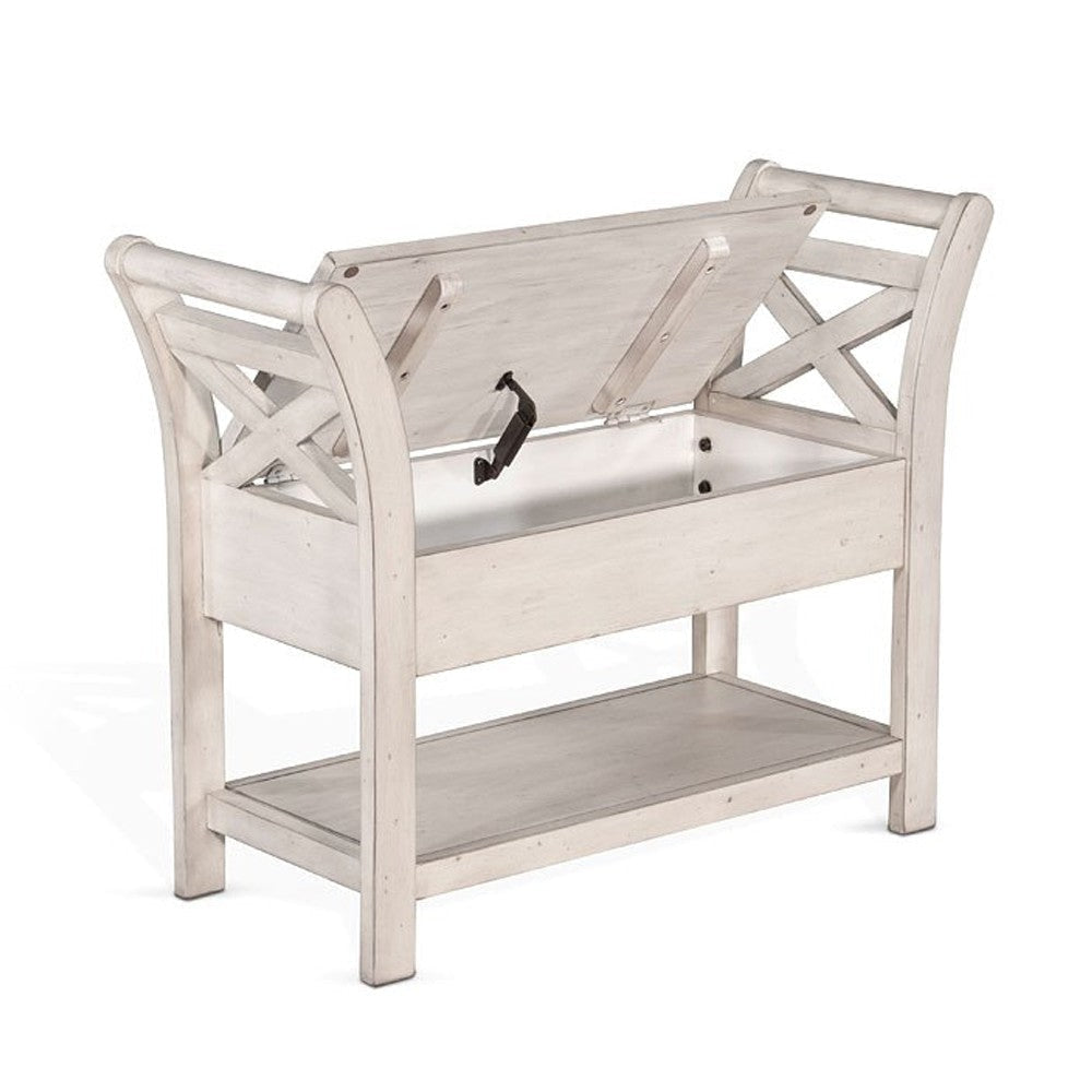 Sime 36’’ Accent Bench X-Panel and Storage Ivory White Mahogany BM324917