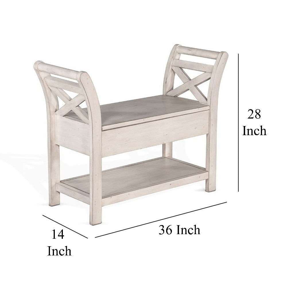Sime 36’’ Accent Bench X-Panel and Storage Ivory White Mahogany BM324917