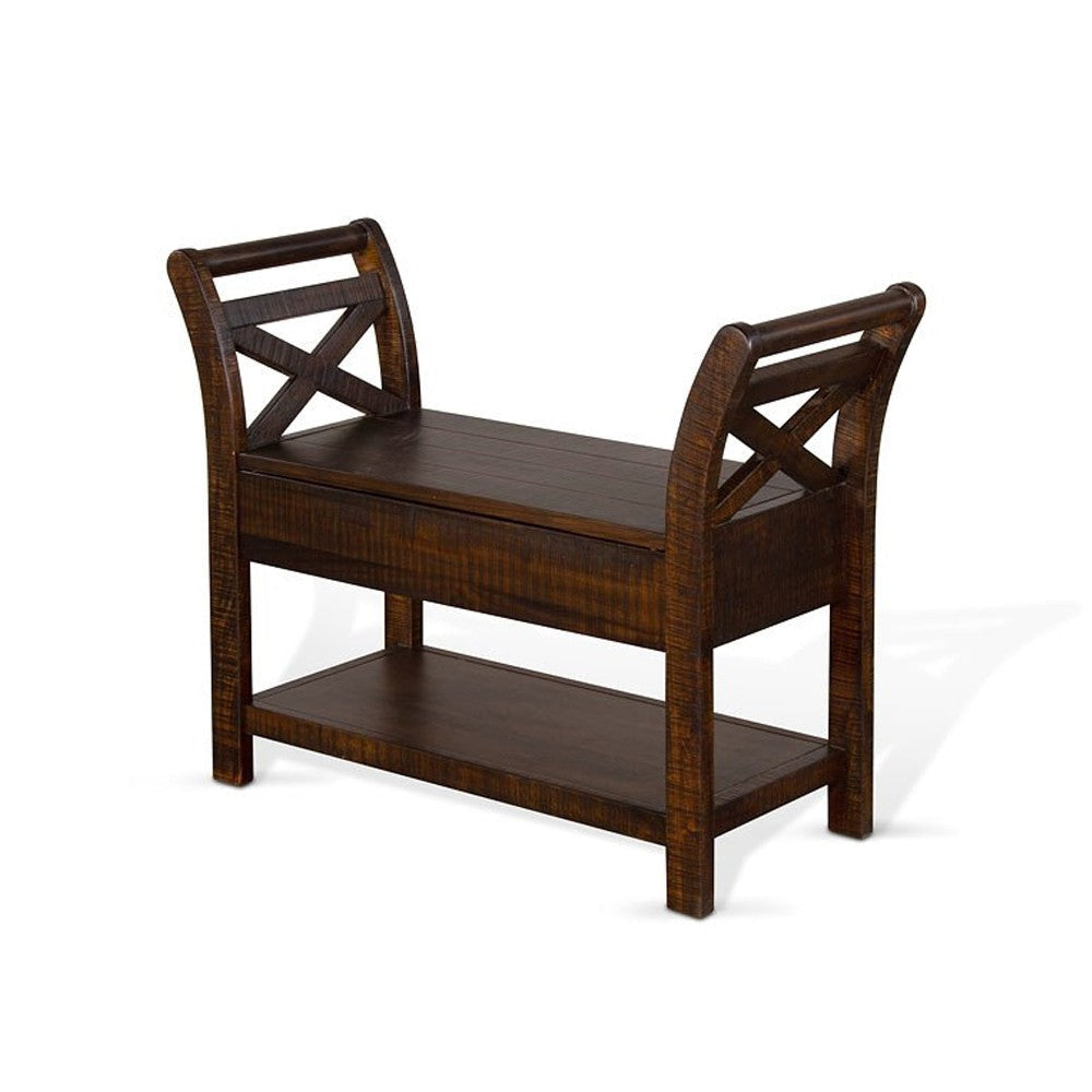 Flint 36’’ Accent Bench with X-Panel Storage Dark Brown Mahogany BM324918
