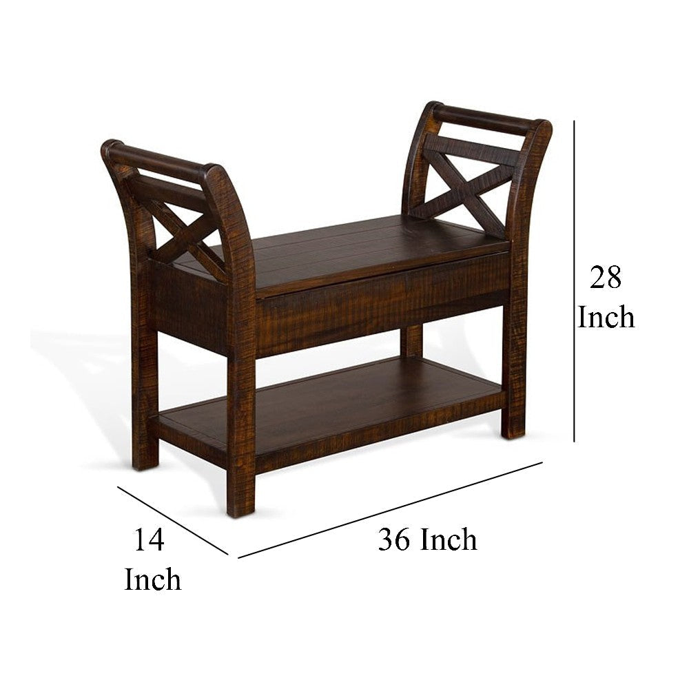 Flint 36’’ Accent Bench with X-Panel Storage Dark Brown Mahogany BM324918