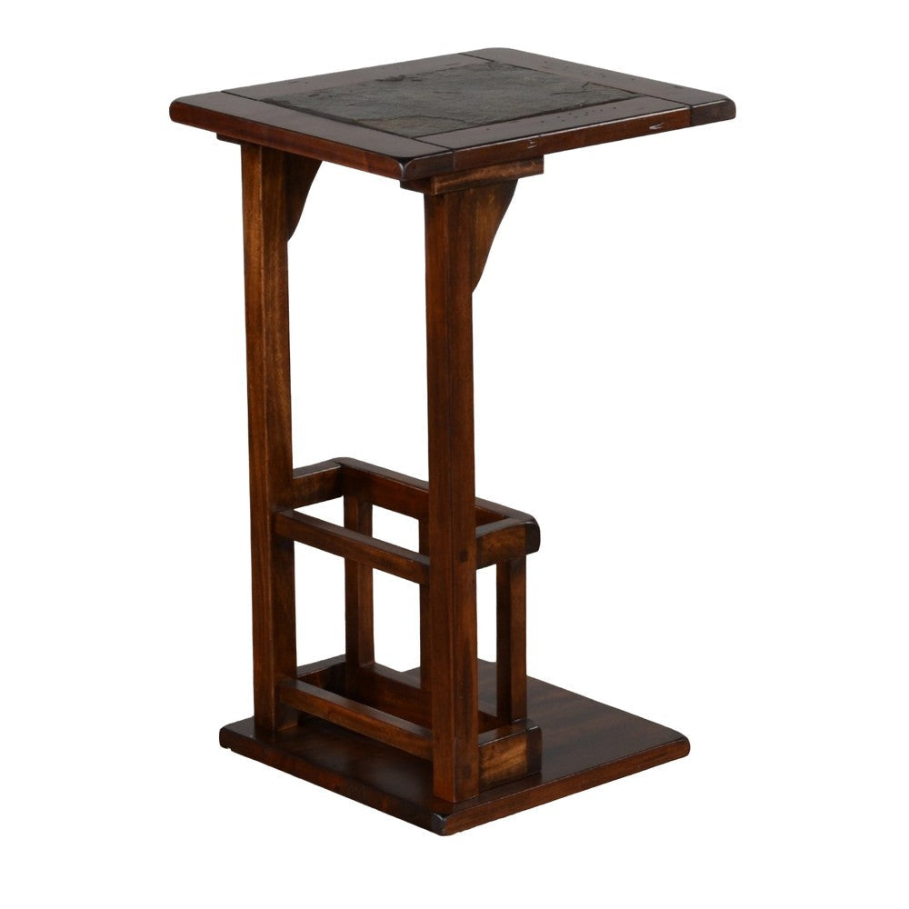 Jenne Sofa Side Table with Holder 13’’ Top Dark Brown Mindi Wood BM324919