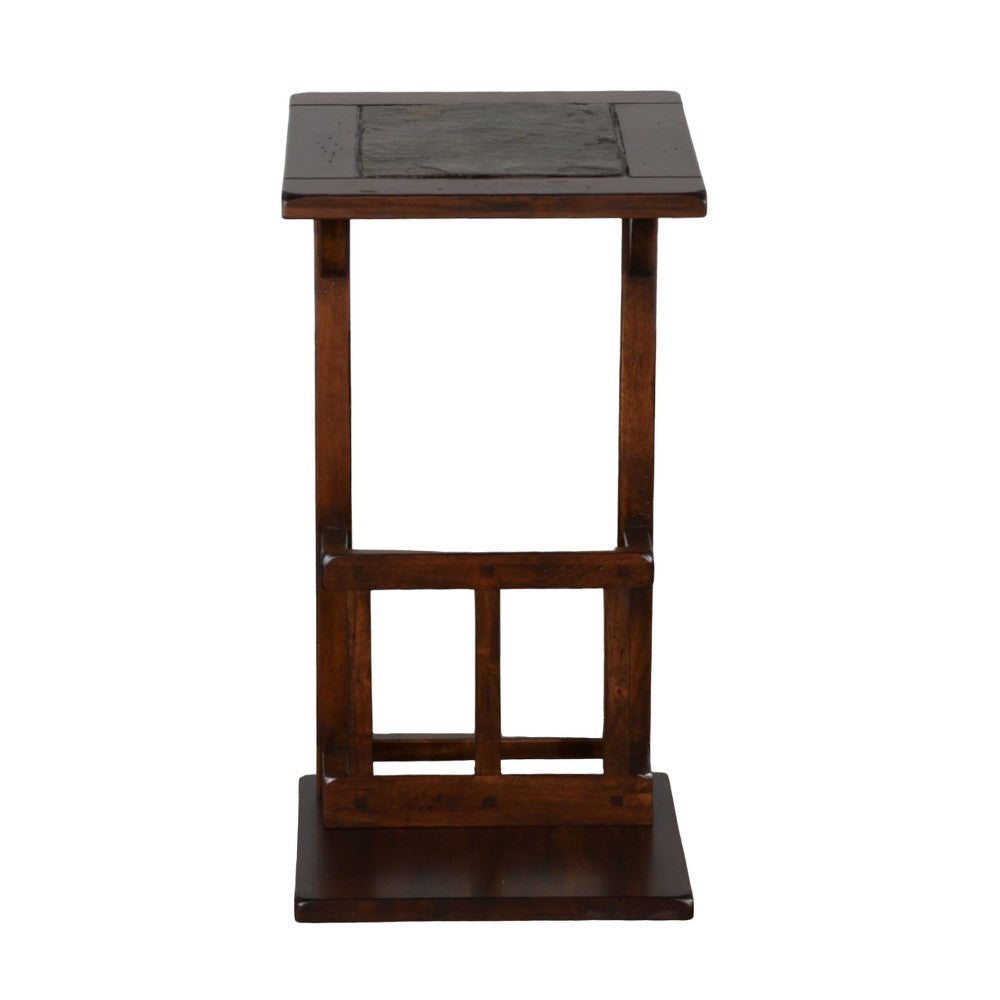 Odel Side Table with Magazine Rack 13’’ Top Brown Mahogany Wood BM324920