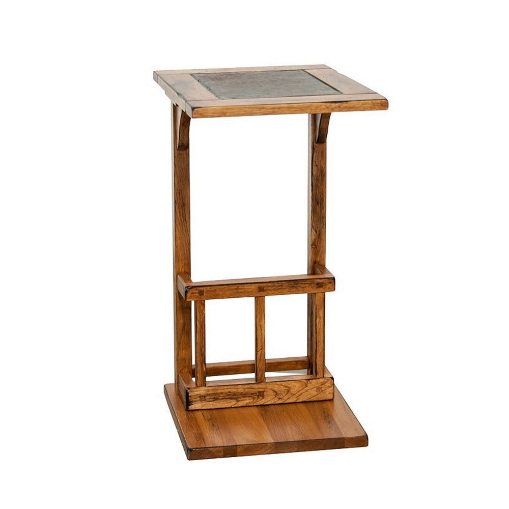Marv Side Table with Magazine Rack 13’’ Top Rustic Oak Finish Wood BM324921
