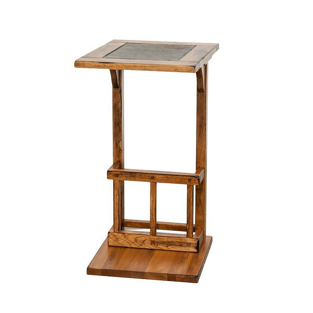 Marv Side Table with Magazine Rack 13’’ Top Rustic Oak Finish Wood BM324921
