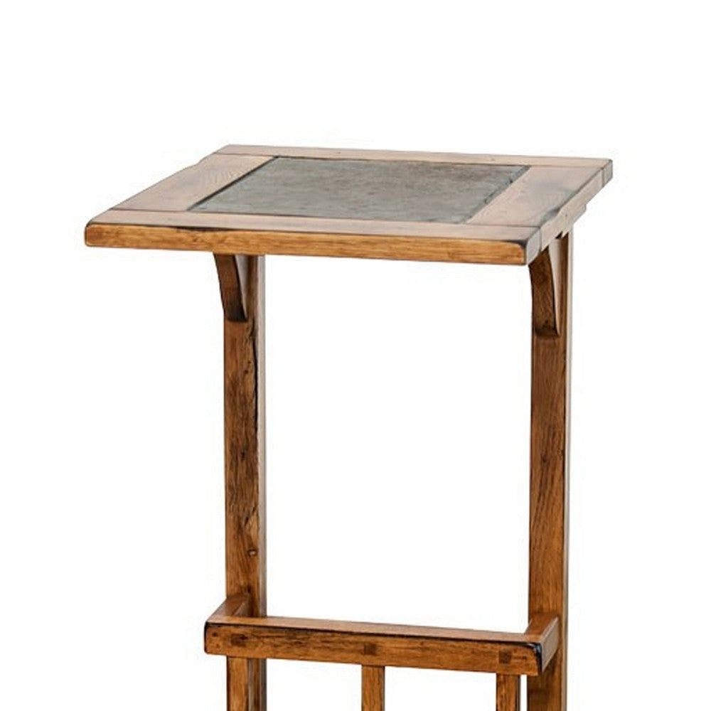 Marv Side Table with Magazine Rack 13’’ Top Rustic Oak Finish Wood BM324921