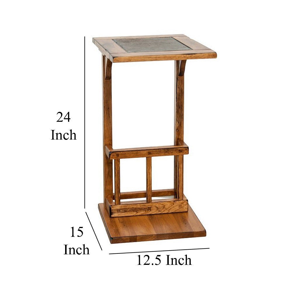 Marv Side Table with Magazine Rack 13’’ Top Rustic Oak Finish Wood BM324921