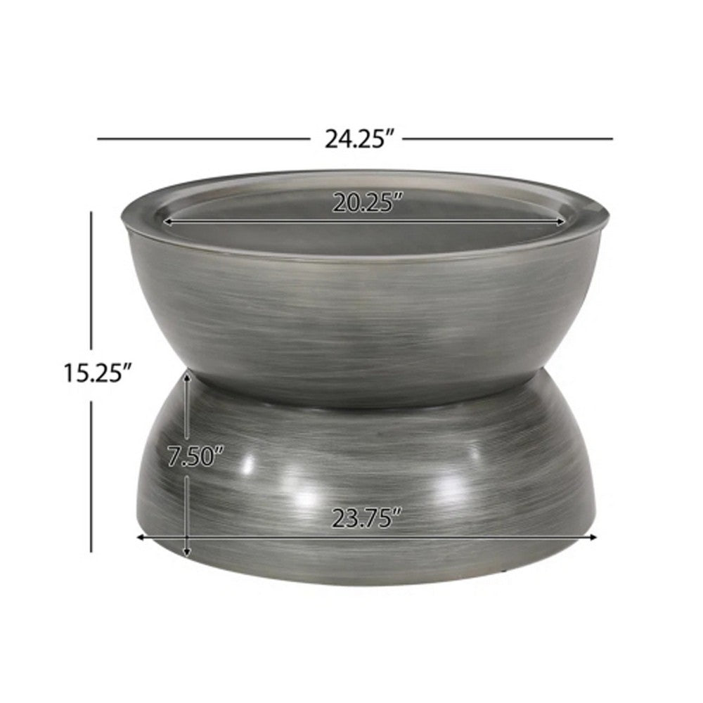 Accent Coffee Table, 25" Hourglass Accent Shape, Gray Hammered Finish
