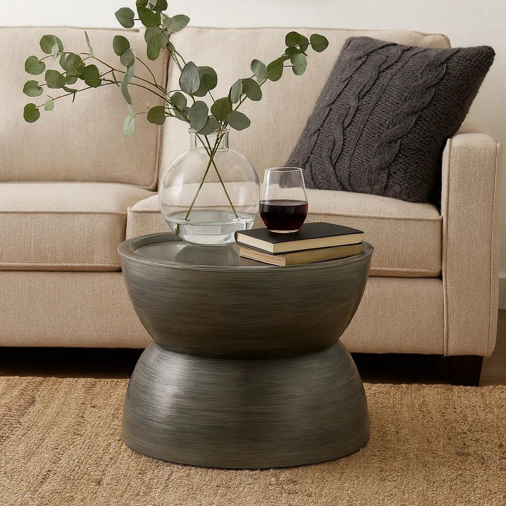 Accent Coffee Table, 25" Hourglass Accent Shape, Gray Hammered Finish