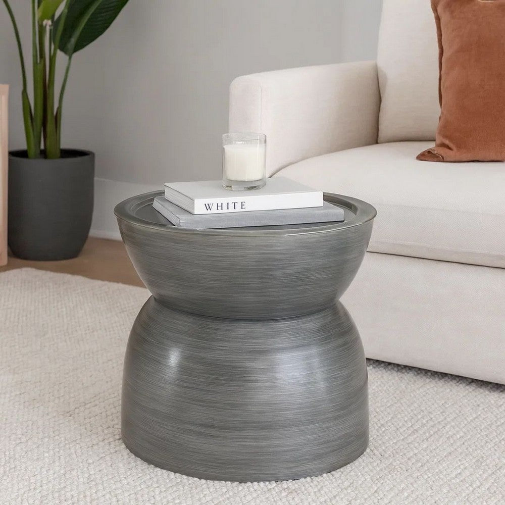 Accent Coffee Table, 25" Hourglass Accent Shape, Gray Hammered Finish