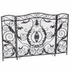 Fireplace Mesh Screen, Scrollwork Design, Iron w Black, Silver Finish