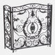 Fireplace Mesh Screen, Scrollwork Design, Iron w Black, Silver Finish