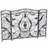 Fireplace Mesh Screen, Scrollwork Design, Iron w Black, Silver Finish