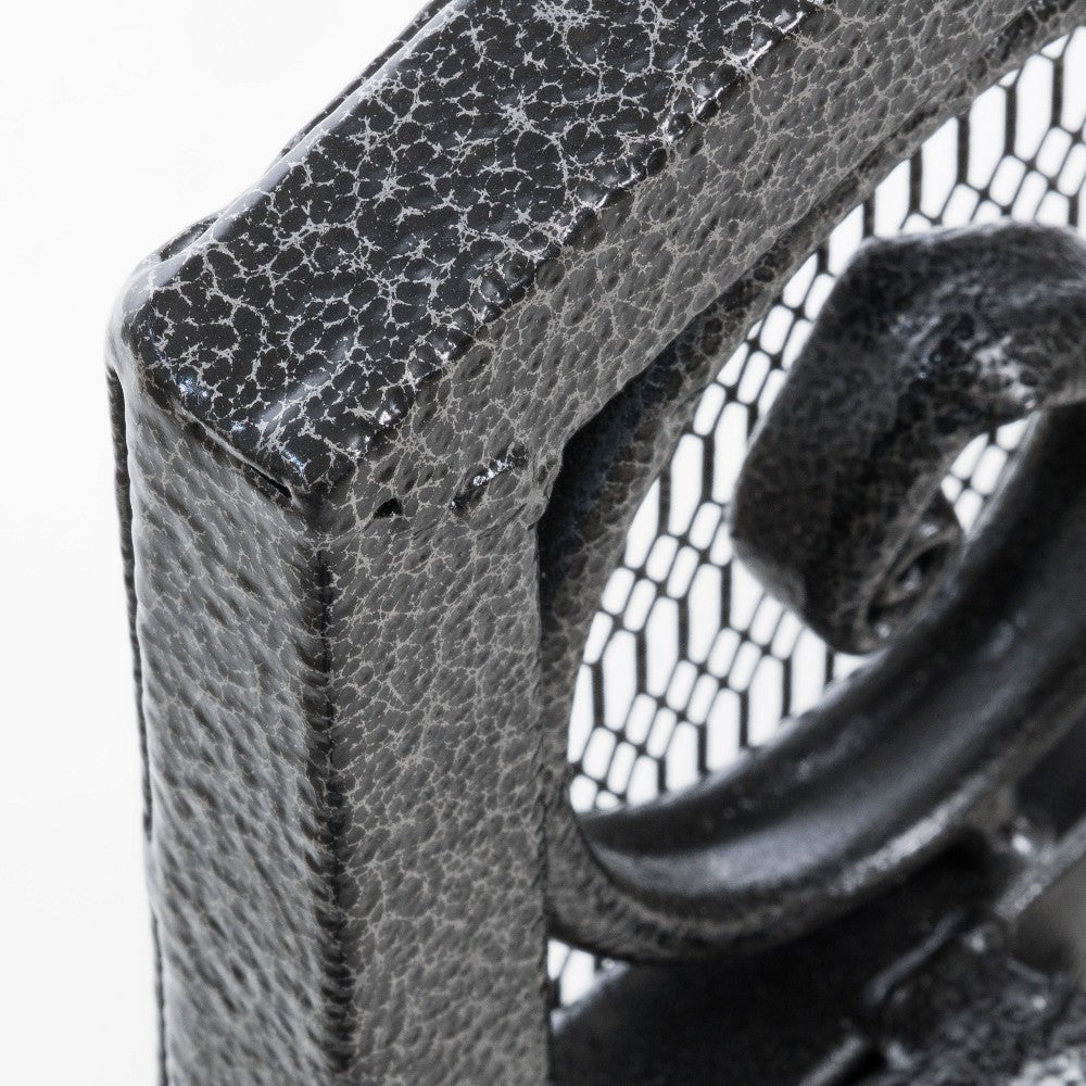 Fireplace Mesh Screen Scrollwork Design Iron w Black Silver Finish BM324925