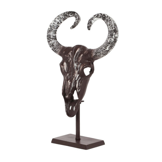 Tabletop Decor, Taurus Head on Stand, 25" Bronze Aluminum Finish