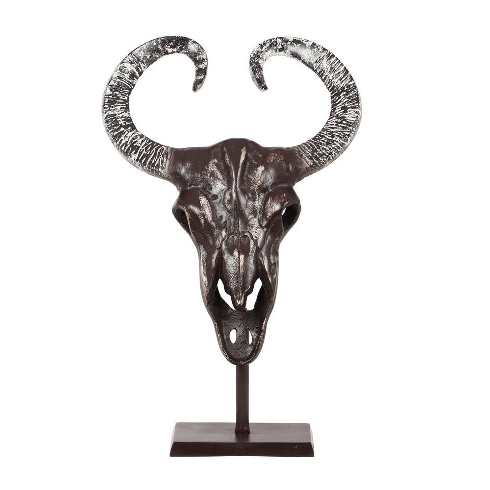 Tabletop Decor, Taurus Head on Stand, 25" Bronze Aluminum Finish