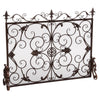Fireplace Screen, Scrollwork Design, Iron, 45x35 Black and Gold Finish