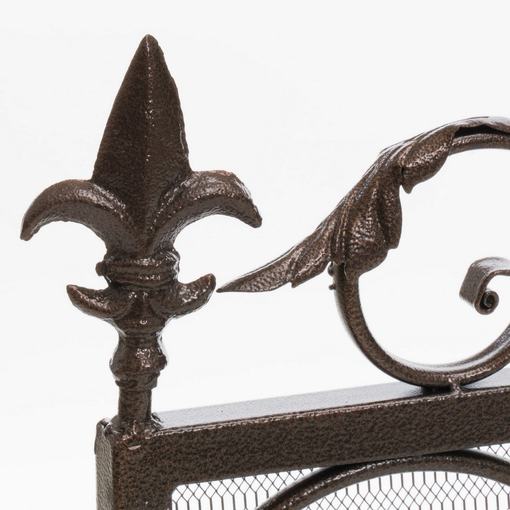 Fireplace Screen, Scrollwork Design, Iron, 45x35 Black and Gold Finish