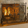 Fireplace Screen, Scrollwork Design, Iron, 45x35 Black and Gold Finish