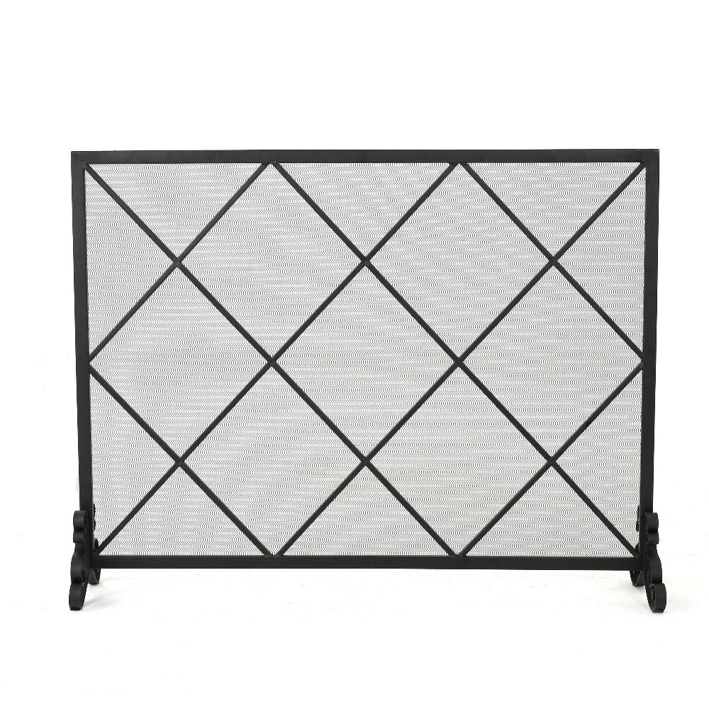 Fireplace Screen Classic Diamond Shape with Mesh 41x32 Black Finish BM324932