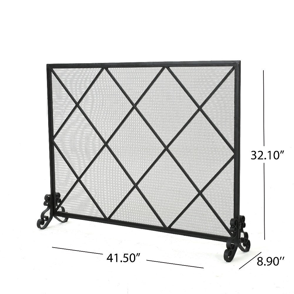 Fireplace Screen Classic Diamond Shape with Mesh 41x32 Black Finish BM324932