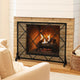 Fireplace Screen, Classic Diamond Shape with Mesh, 41x32 Black Finish