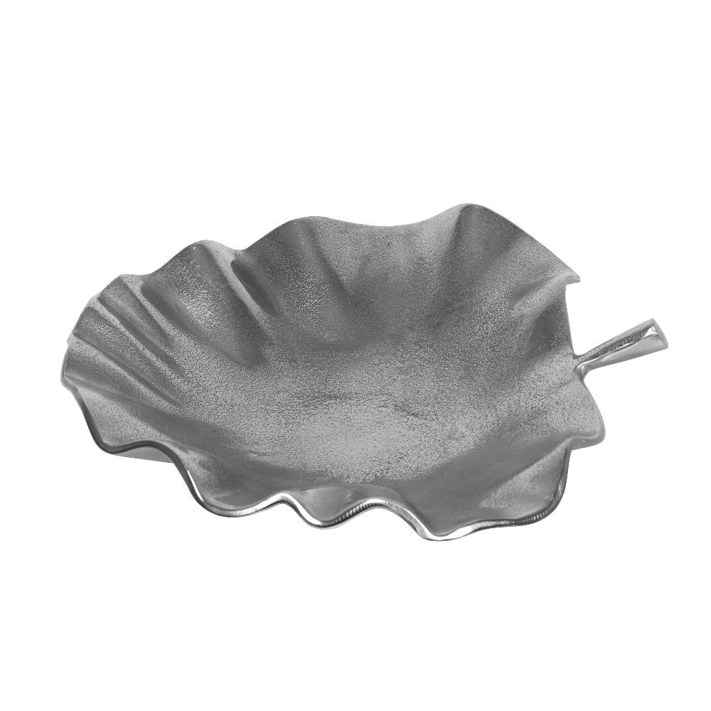 Decorative Tray Plate, Leaf Shape Design, Aluminum Silver Finish