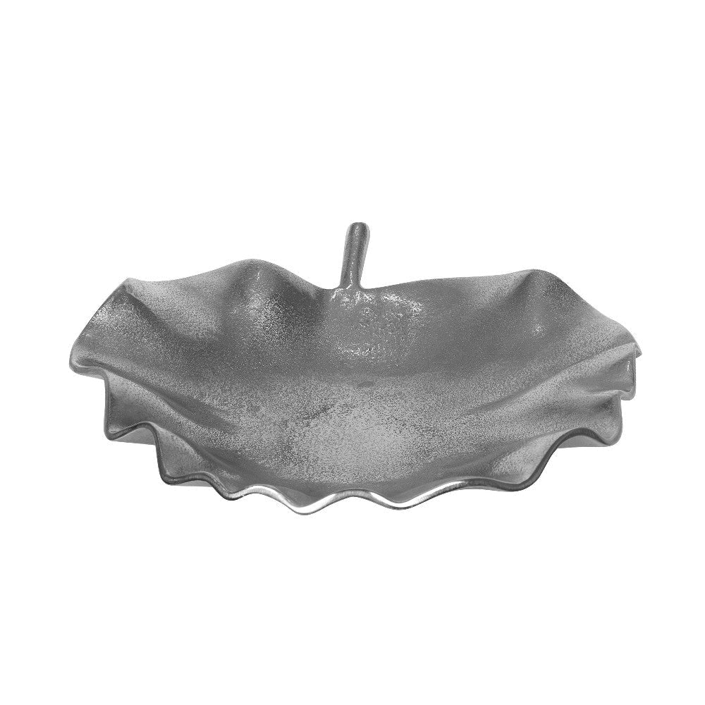 Decorative Tray Plate Leaf Shape Design Aluminum Silver Finish BM324935