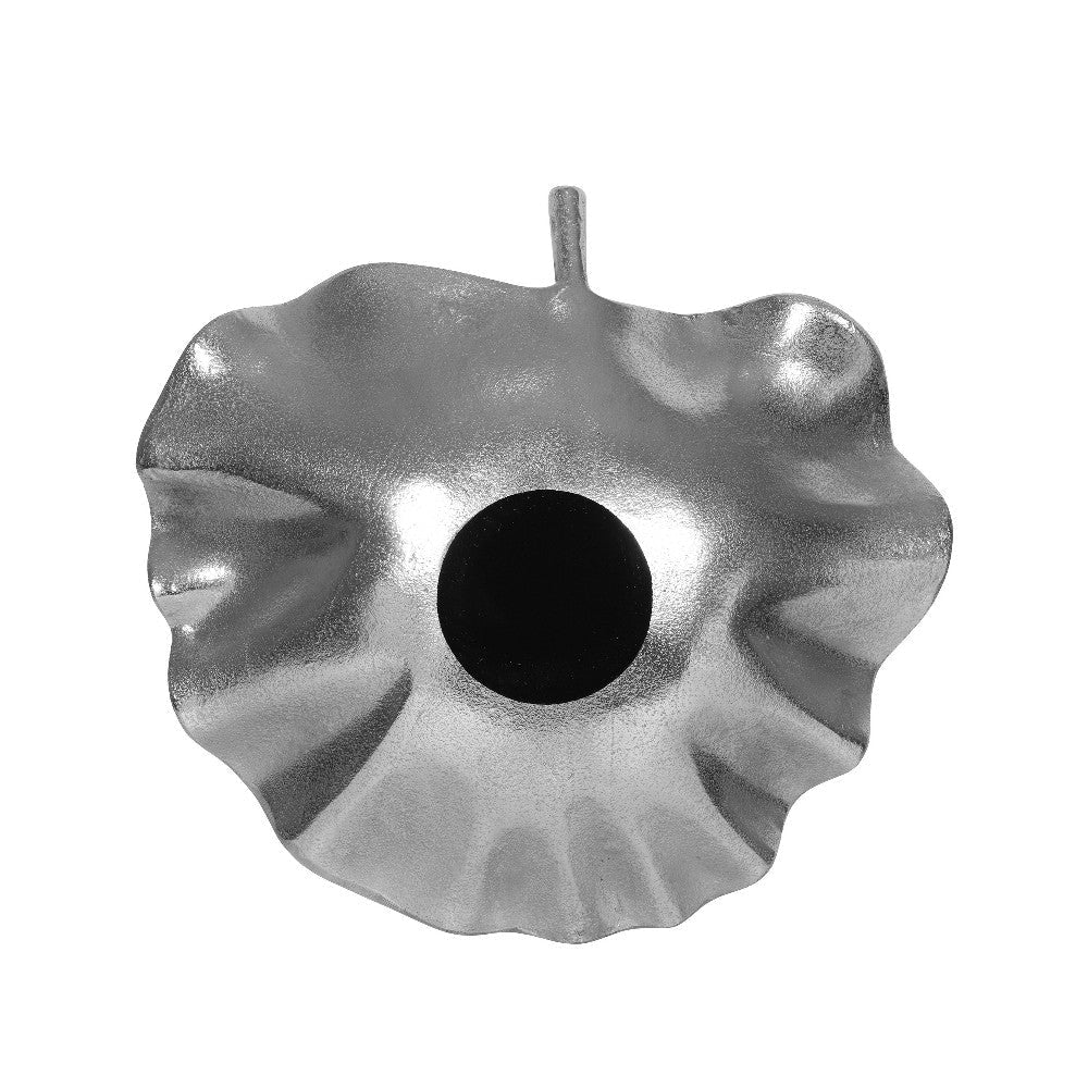 Decorative Tray Plate Leaf Shape Design Aluminum Silver Finish BM324935
