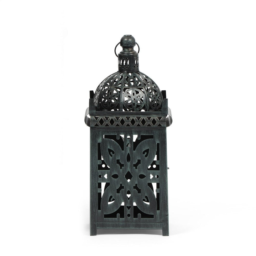 Sus Candle Holder Lantern 15’’ Dome Shaped Lid Black Iron Metal Cover BM324939