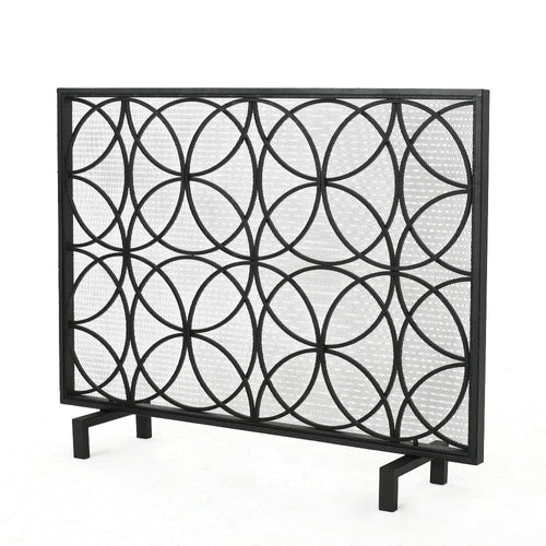 Fireplace Screen, Overlapping Circles w Mesh, 41x31 Matte Black Frame