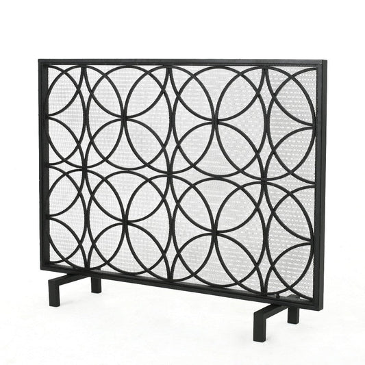 Fireplace Screen, Overlapping Circles w Mesh, 41x31 Matte Black Frame