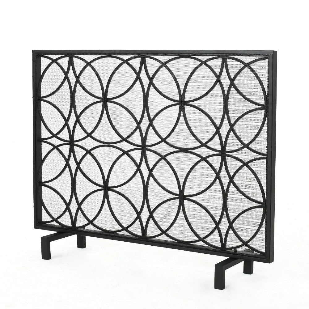 Fireplace Screen, Overlapping Circles w Mesh, 41x31 Matte Black Frame