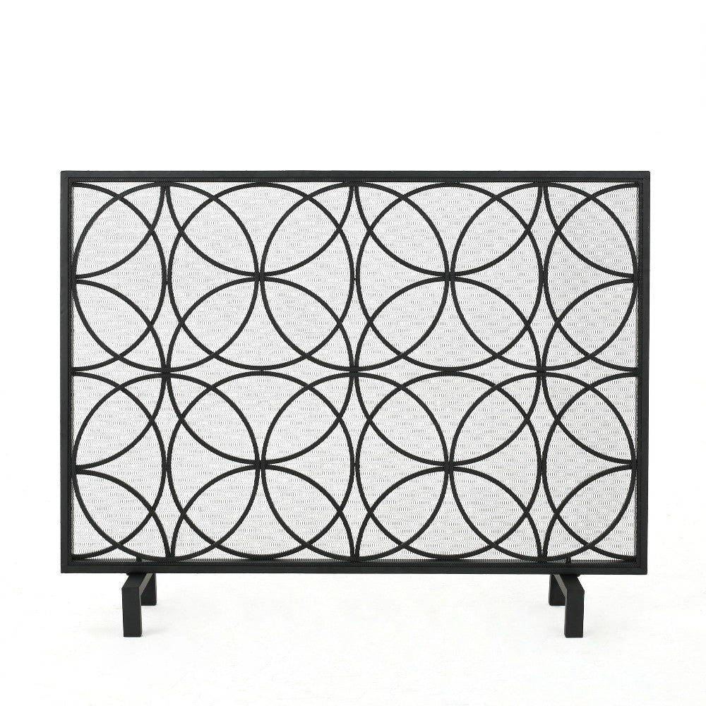 Fireplace Screen Overlapping Circles w Mesh 41x31 Matte Black Frame BM324940