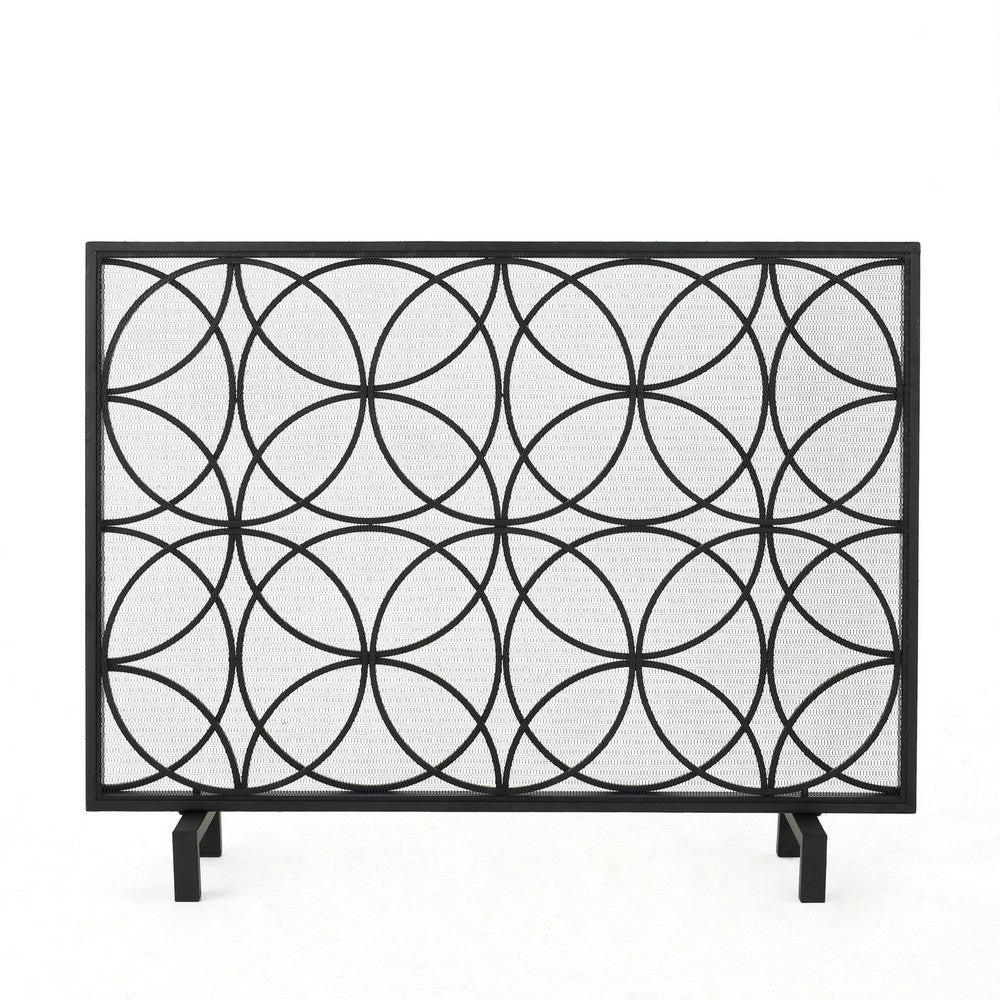 Fireplace Screen, Overlapping Circles w Mesh, 41x31 Matte Black Frame